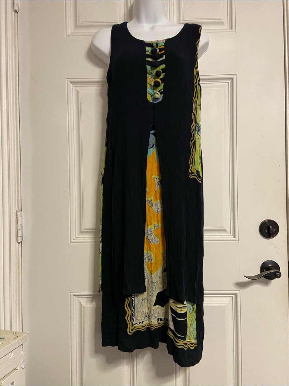 T42- HILO HATTIE  Crinkled Split Draped Sleeveless Midi Dress